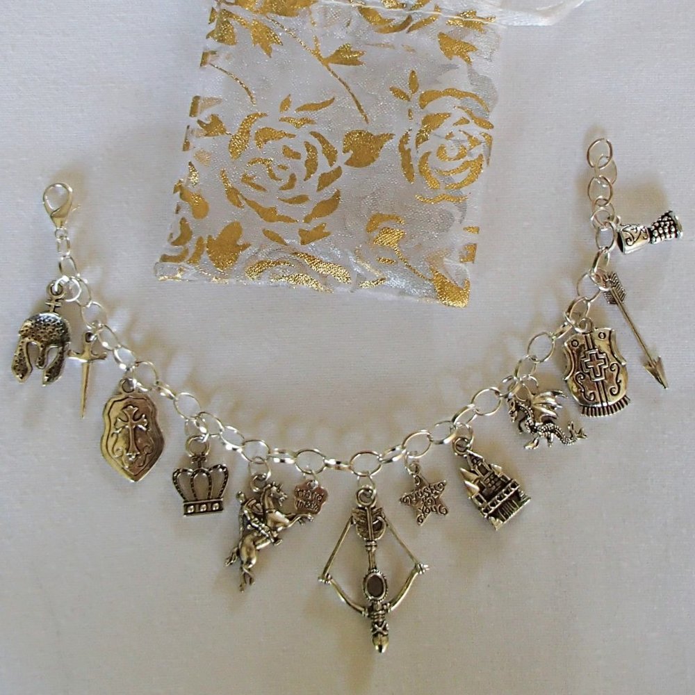 COPY - Medieval Theme Charm Bracelet Handcrafted Jewelry + Free Organza Roses G…